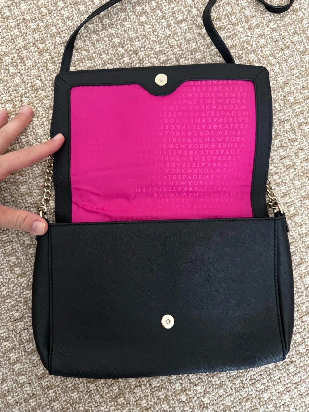 kate spade Black Leather Crossbody with Gold Chain Strap